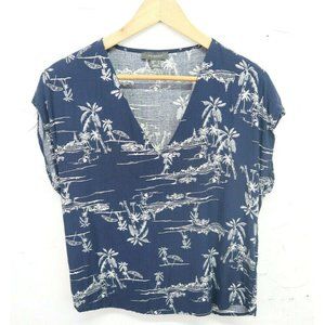 PRIMARK T SHIRT NAVY BLUE ISLAND BEACH 100% VISCOS
